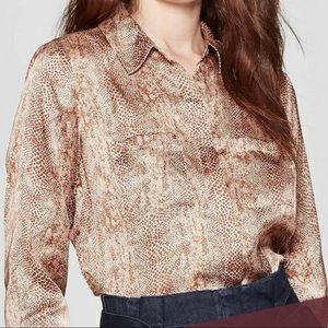 NWOT Satin Snake Print Long Sleeve Blouse